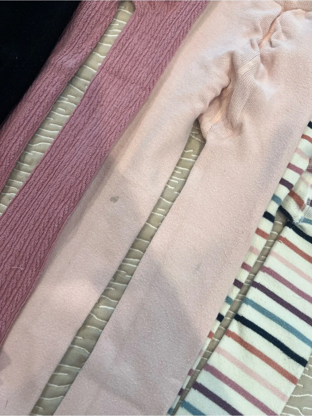 Ruffle Butts Ribbed & Striped Girls' Leggings Tights Black, Mauve, Blush & Cream